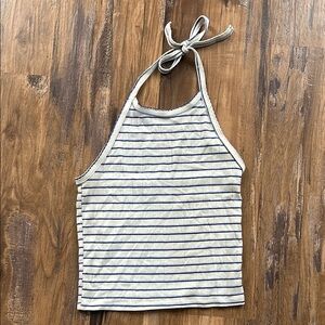 American Eagle Outfitters White and Blue Tie Tank Top